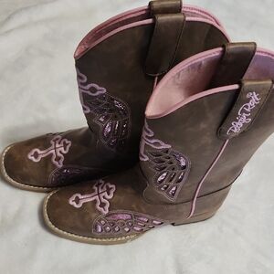 Blazin Roxx Kids Brown and Pink Western Boots